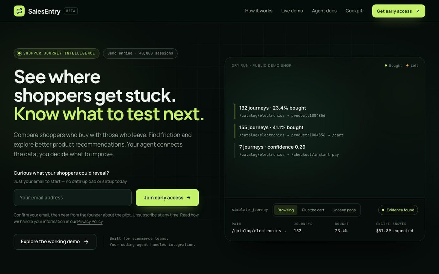 SalesEntry — The commerce intelligence engine for agents — screenshot