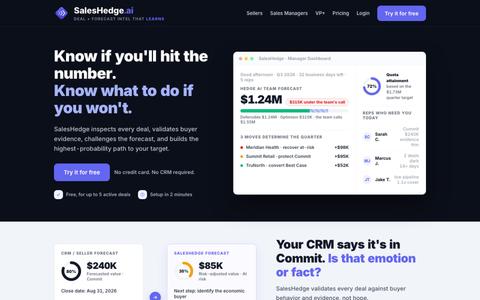 SalesHedge | AI Deal + Forecast Intel That Learns — screenshot