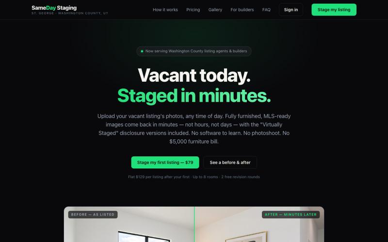 Same Day Staging — Vacant today. Staged tonight. — screenshot