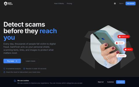 Detect Online Scams. Protect Yourself | SamFindr — screenshot