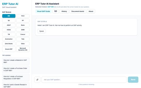 ERP Tutor AI - Learn SAP Free | SAP Tutor & Step-by-Step Guide — screenshot