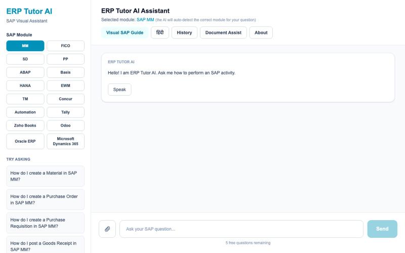 ERP Tutor AI - Learn SAP Free | SAP Tutor & Step-by-Step Guide — screenshot