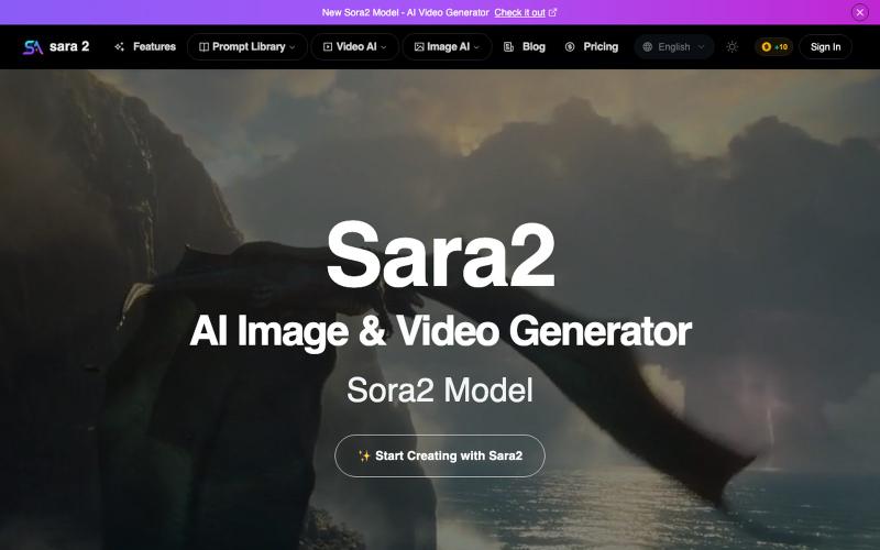 Sara2.io: Free AI Img & Video Generator with Sora2 & NanoBanana — screenshot