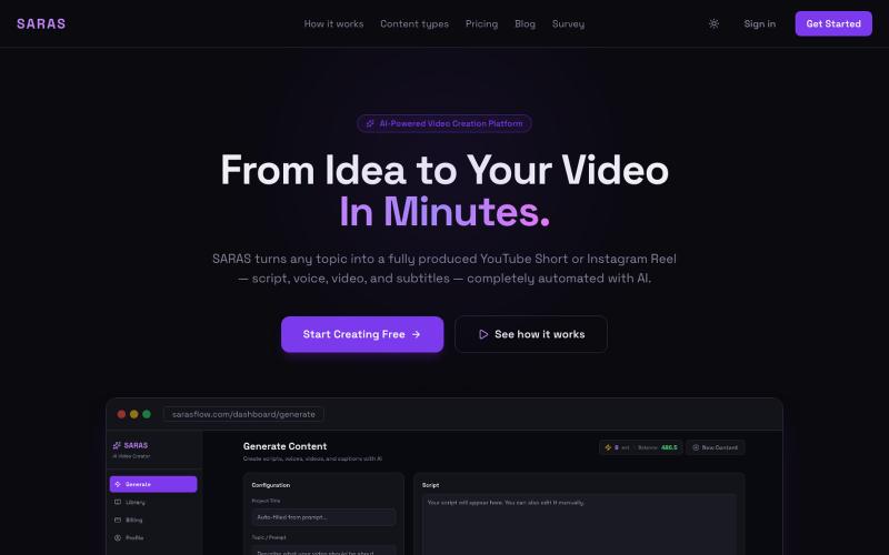 SARAS — AI Video Creator — screenshot