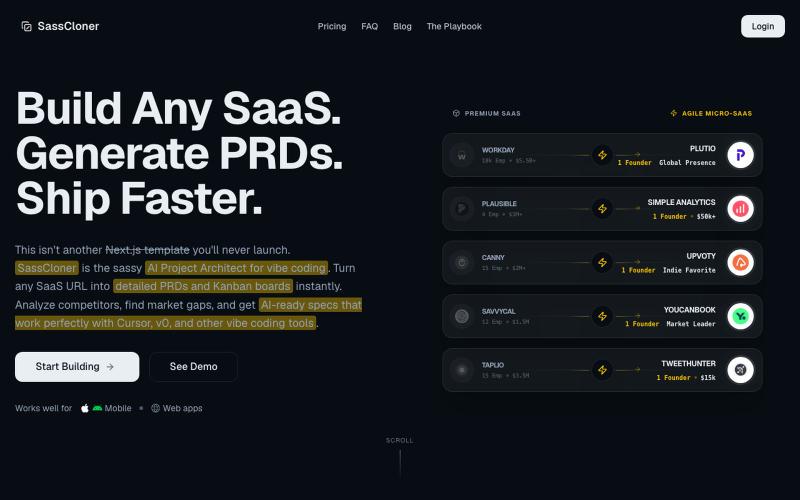 SassCloner: AI Project Architect for Vibe Coding | SassCloner.dev | SassCloner — screenshot