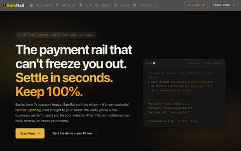 SatsRail - Bitcoin Payment Infrastructure — screenshot