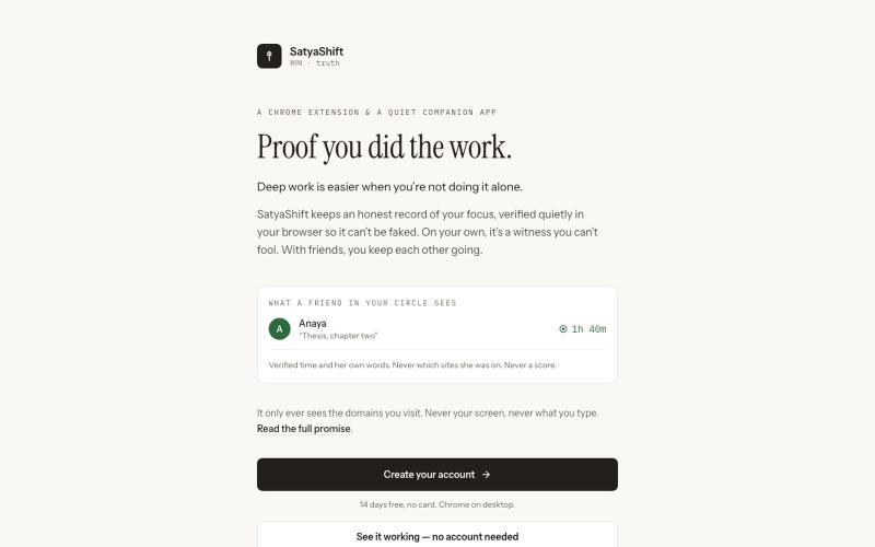 SatyaShift — Proof you did the work — screenshot