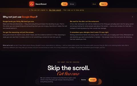 Savor Scout | Can't decide where to eat? One pick, not a list. — screenshot