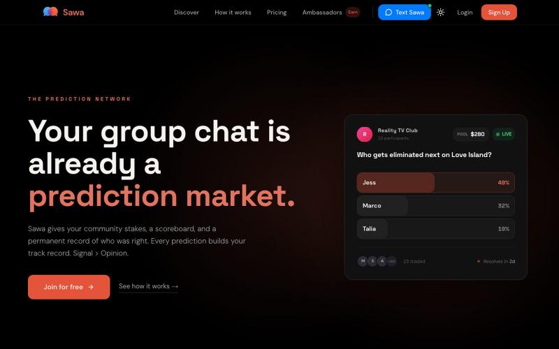 Sawa - Social Prediction Markets — screenshot