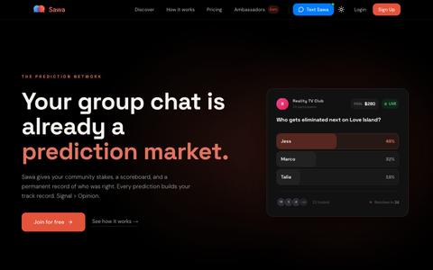 Sawa - Social Prediction Markets — screenshot