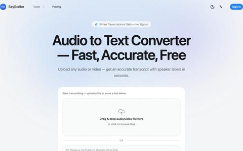 Audio to Text Converter – Free AI Transcription | SayScribe — screenshot
