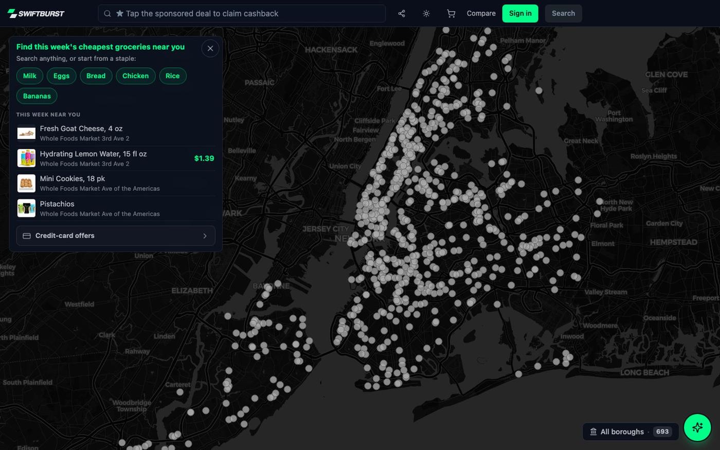 NYC Grocery Deals This Week — 690+ Stores, All 5 Boroughs | SwiftBurst — screenshot