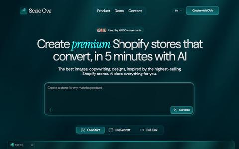 Create your Shopify store with AI | Scale Ova — screenshot