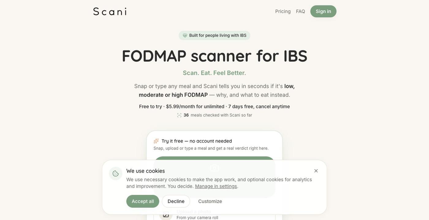 Scani — FODMAP & IBS nutrition assistant — screenshot