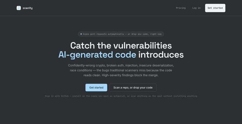 Scanity — Catch the vulnerabilities AI-generated code introduces — screenshot