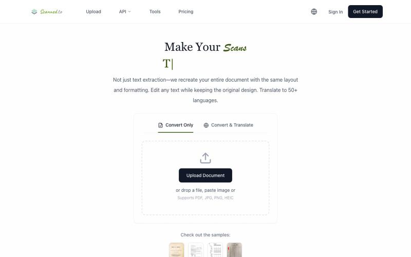 scanned.to | AI OCR to Convert Scanned Docs & PDFs — screenshot