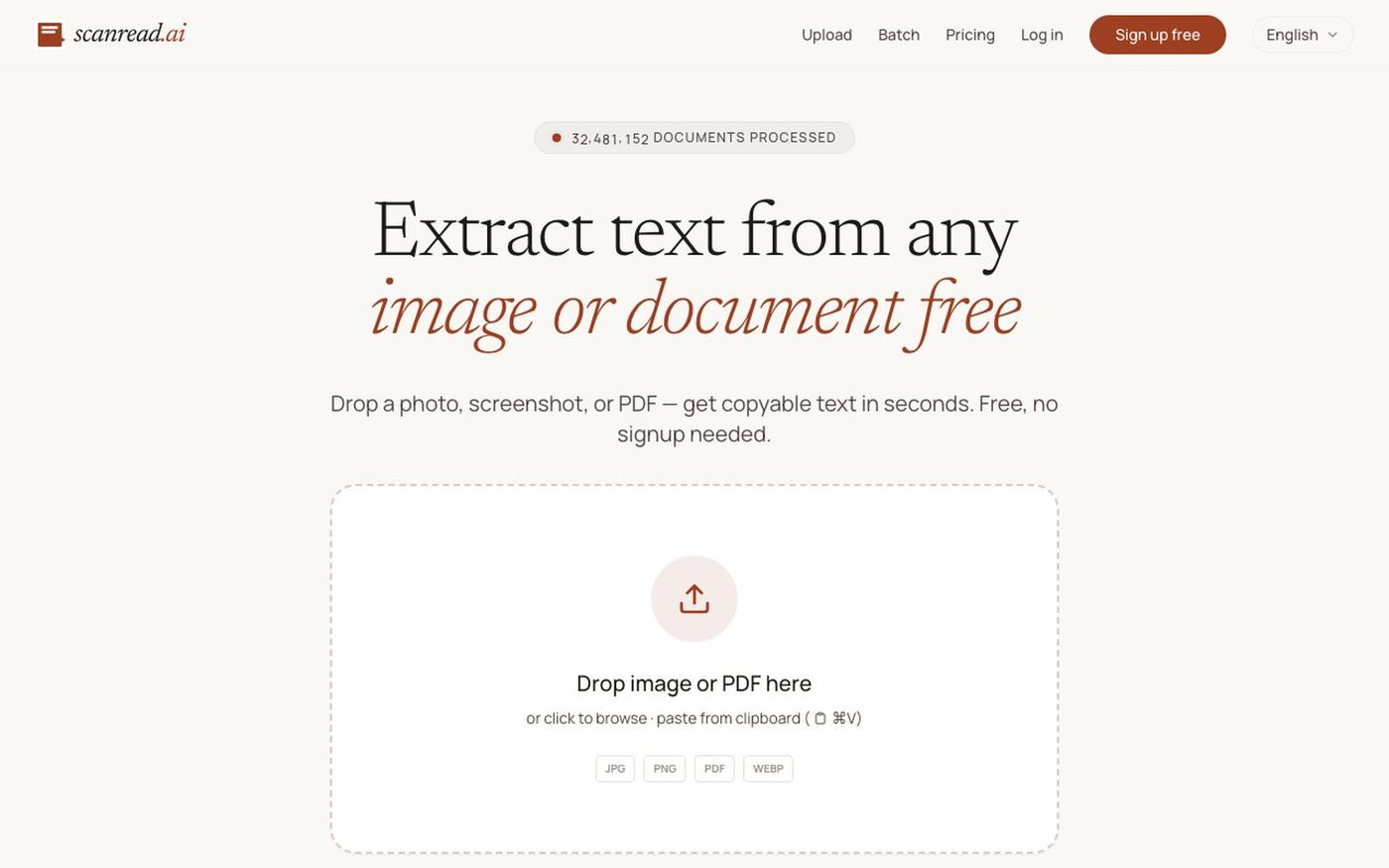 Extract text from any image or document free — ScanRead.ai — screenshot