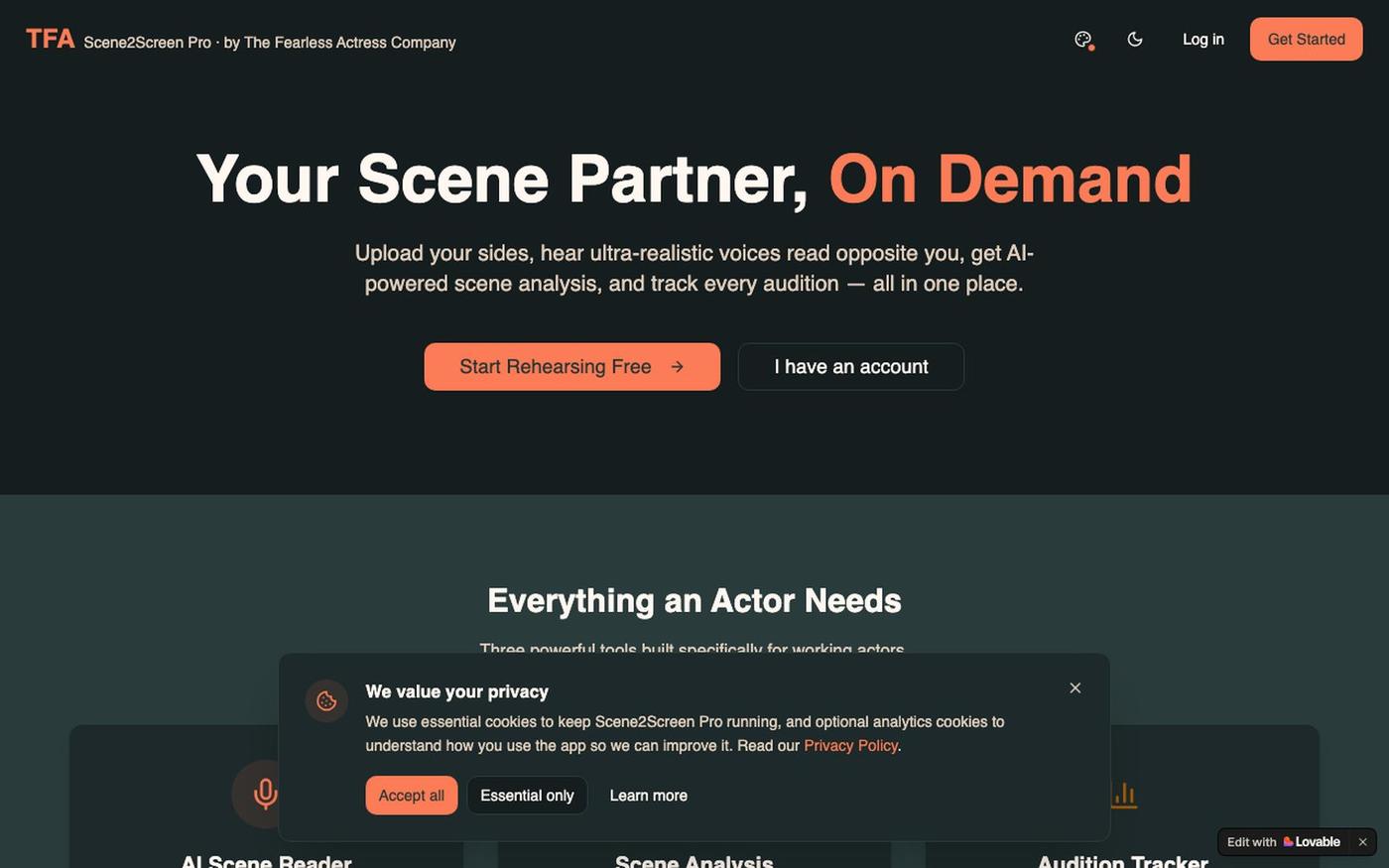 Scene2Screen Pro — Rehearse, Analyze & Track Auditions — screenshot
