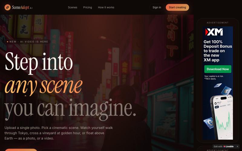 SceneAdopt AI — Cinematic AI photos & videos of you in any scene — screenshot