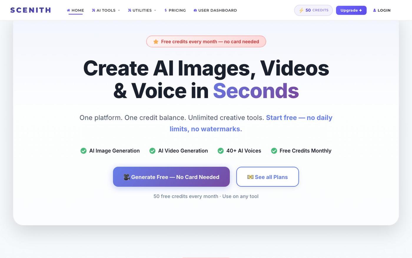 Scenith – AI Content Creation Platform for Images, Videos & Voice — screenshot