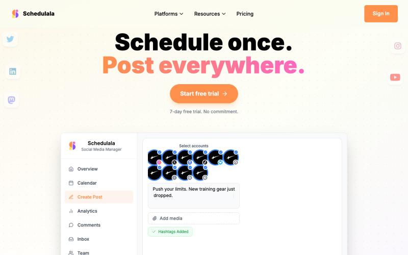 Schedulala - Schedule Social Media Posts to 11+ Platforms | Schedulala — screenshot