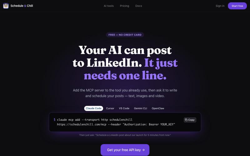 Free LinkedIn Scheduler with MCP Server | Schedule & Chill — screenshot