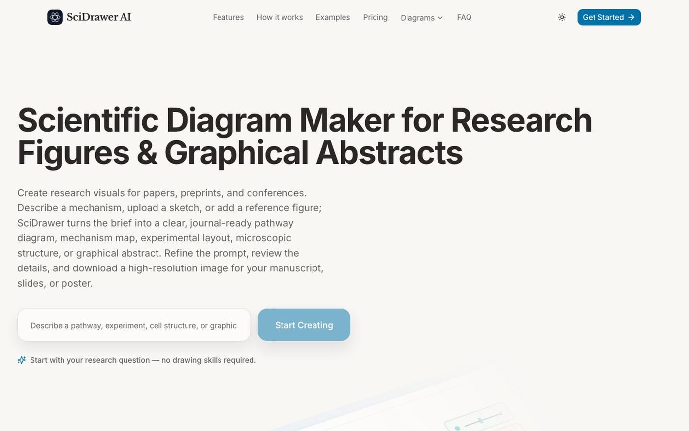 Scientific Diagram Maker for Research Figures | SciDrawer AI — screenshot