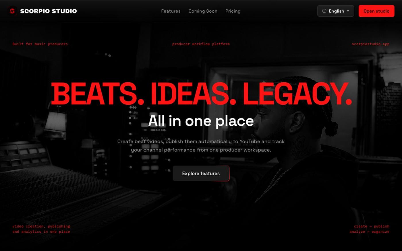 Scorpio Studio — video creation, YouTube publishing and analytics — screenshot
