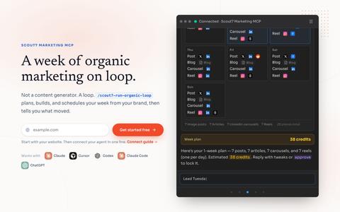 Scout7 | Organic Growth Loop from Claude Code, Codex & Cursor — screenshot