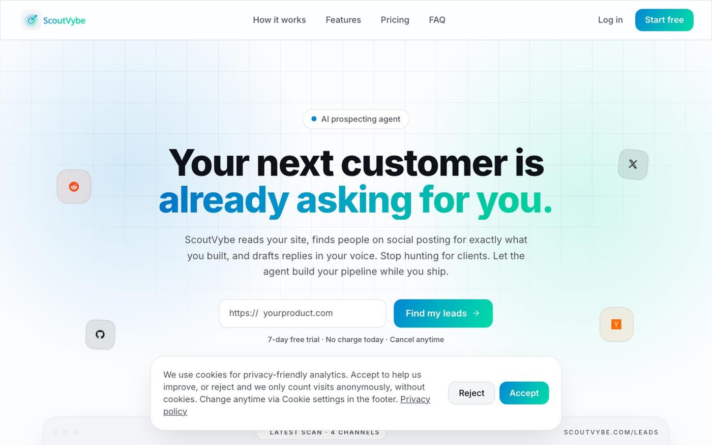 ScoutVybe — AI prospecting agent for founders — screenshot