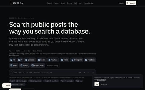 Scrapely — Search public posts like a database — screenshot