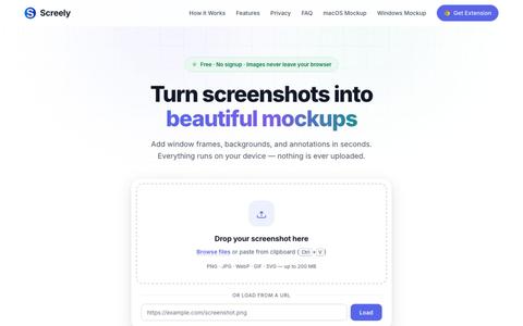 Screely — Free Screenshot Mockup Tool. Private, In Your Browser. — screenshot