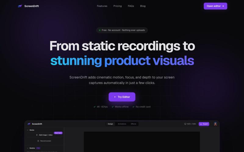 ScreenDrift – Cinematic 3D Videos from Screen Recordings — screenshot