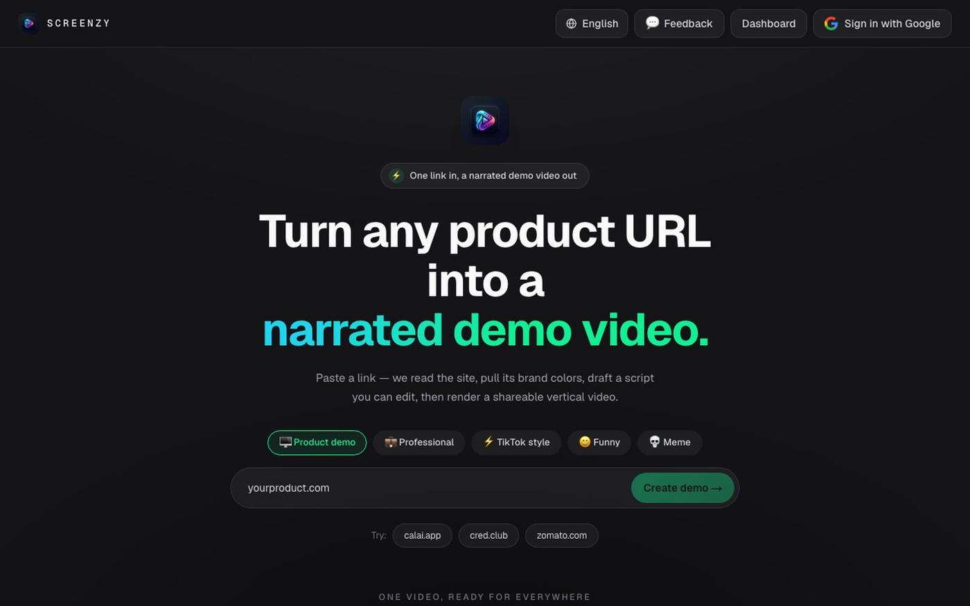 Screenzy — AI-assembled product demo videos — screenshot