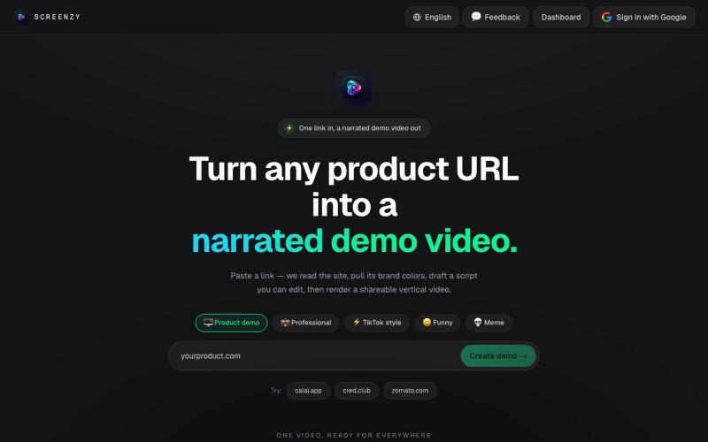 Screenzy — AI-assembled product demo videos — screenshot