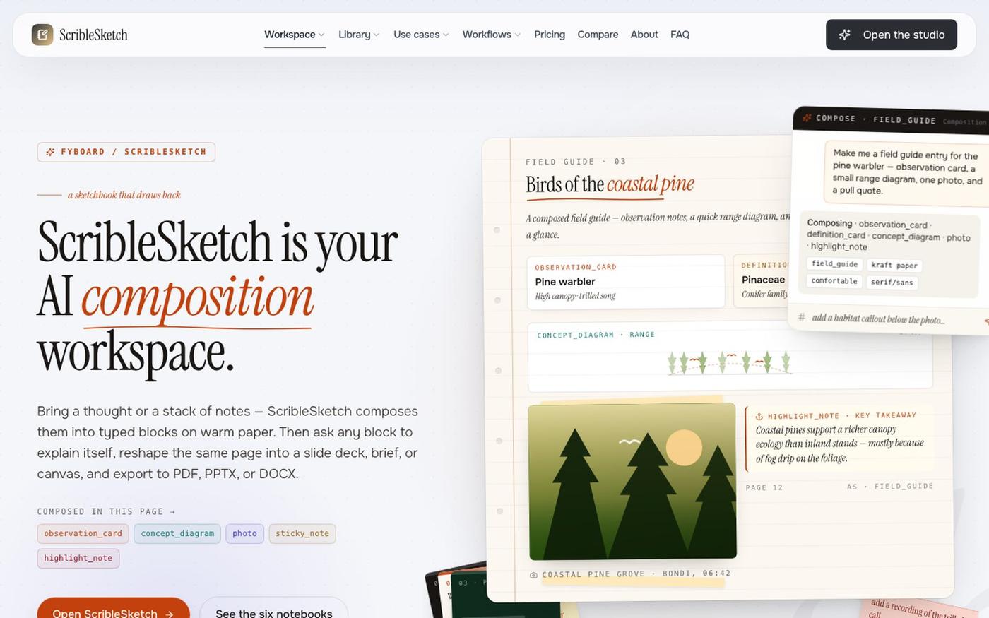 ScribleSketch - AI workspace for notebooks, slides & canvas — screenshot