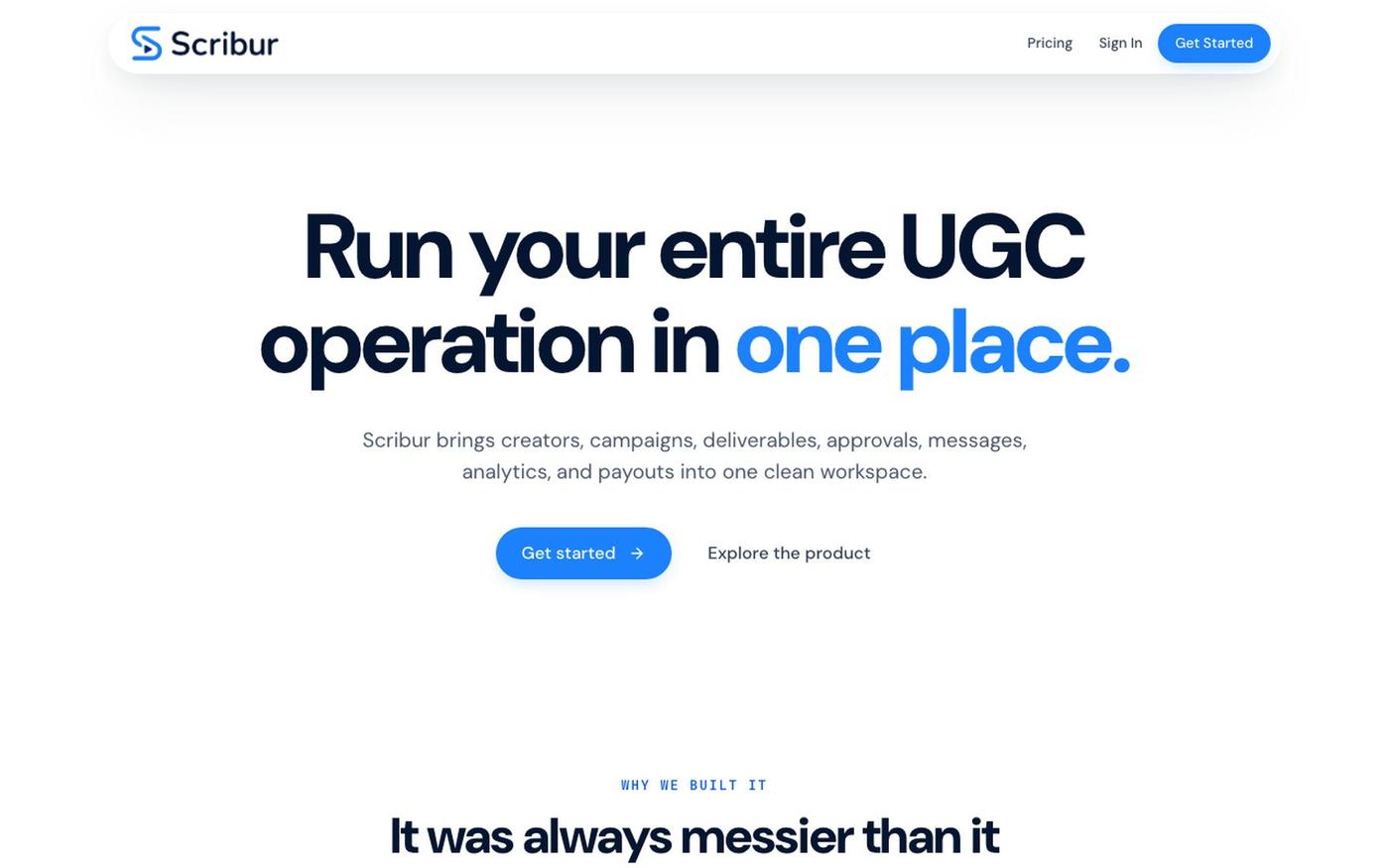 Scribur — The Operating System for UGC at Scale — screenshot
