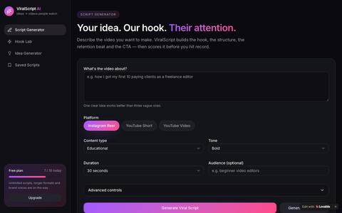 ViralScript AI — Script Generator for Reels & Shorts — screenshot