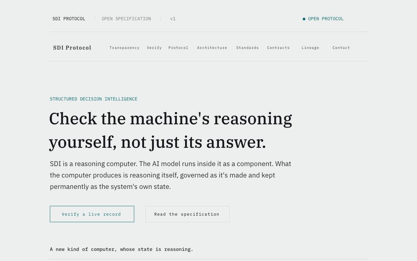 SDI Protocol | A Reasoning Computer for AI — screenshot