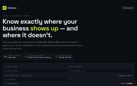Rankwave — SEO, GEO, AEO & RSA visibility scanner — screenshot