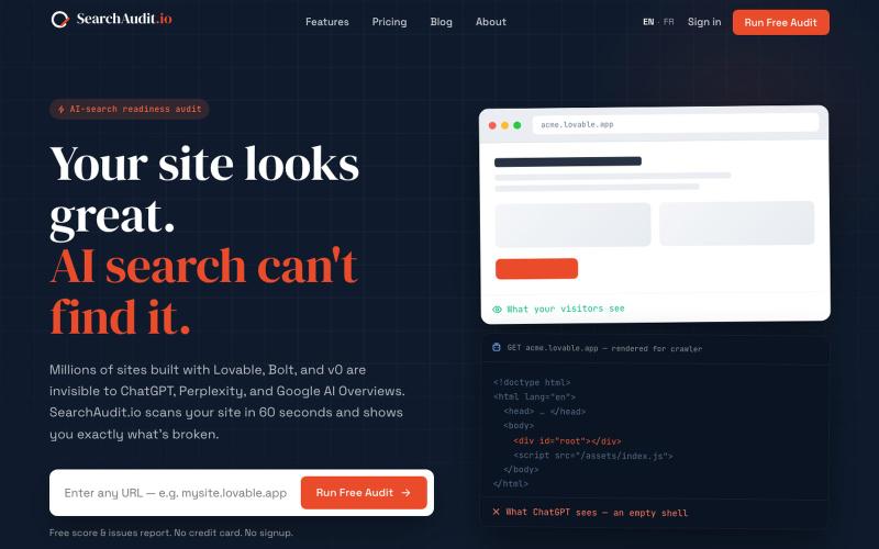 SearchAudit.io — AI-search readiness audit — screenshot