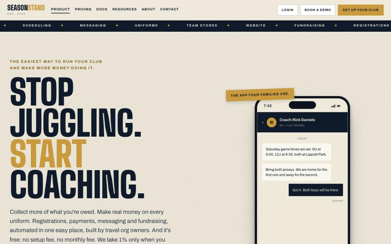 SeasonStand — Stop juggling. Start coaching. — screenshot