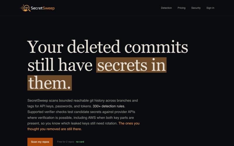 SecretSweep - Find Leaked Secrets in Your Code — screenshot