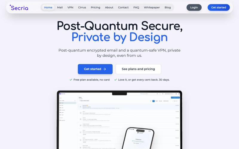 Secria: Post-Quantum Secure, Private by Design — screenshot