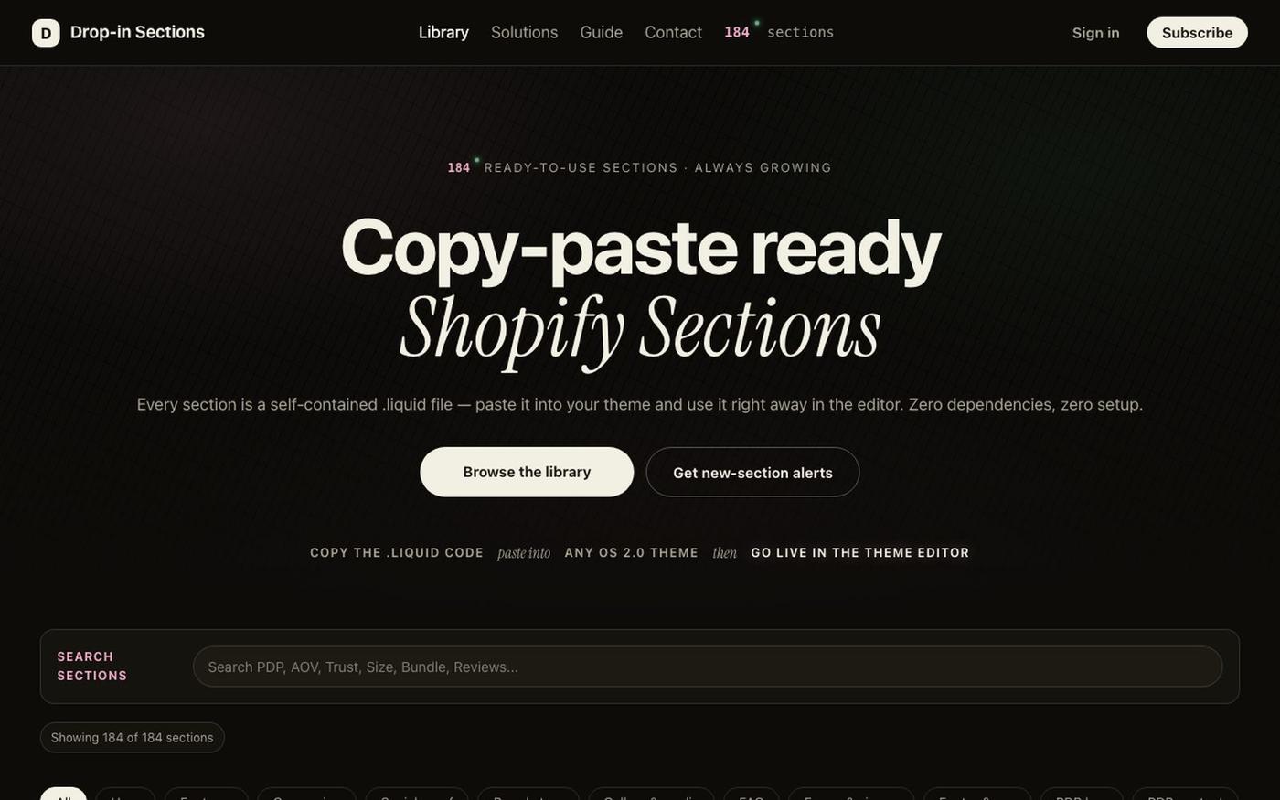 Drop-in Sections — 复制即用的 Shopify 模块库 — screenshot