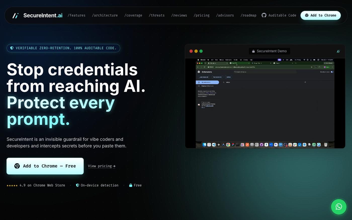 SecureIntent | Browser DLP Chrome Extension for ChatGPT & AI Coding — screenshot
