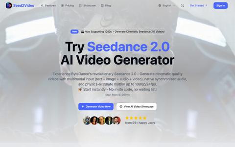 Seedance 2.0 AI Video Generator | Seed2Video — screenshot