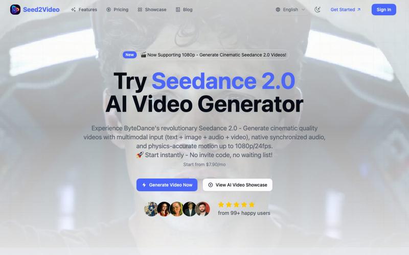 Seedance 2.0 AI Video Generator | Seed2Video — screenshot