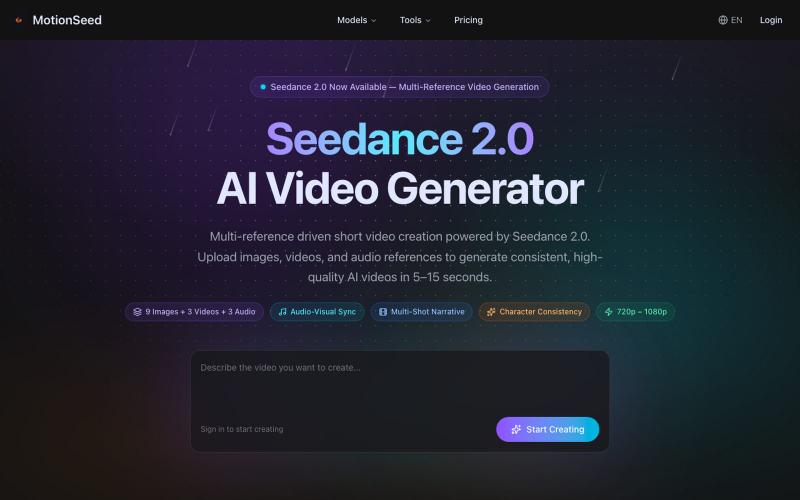 Seedance 2.0 AI Video Generator - Multi-Reference Driven Short Video Creation | — screenshot