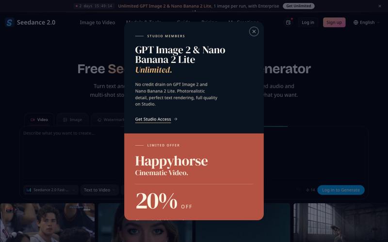 Seedance 2.0 - Free AI Video Generator | Text/Image to Video — screenshot